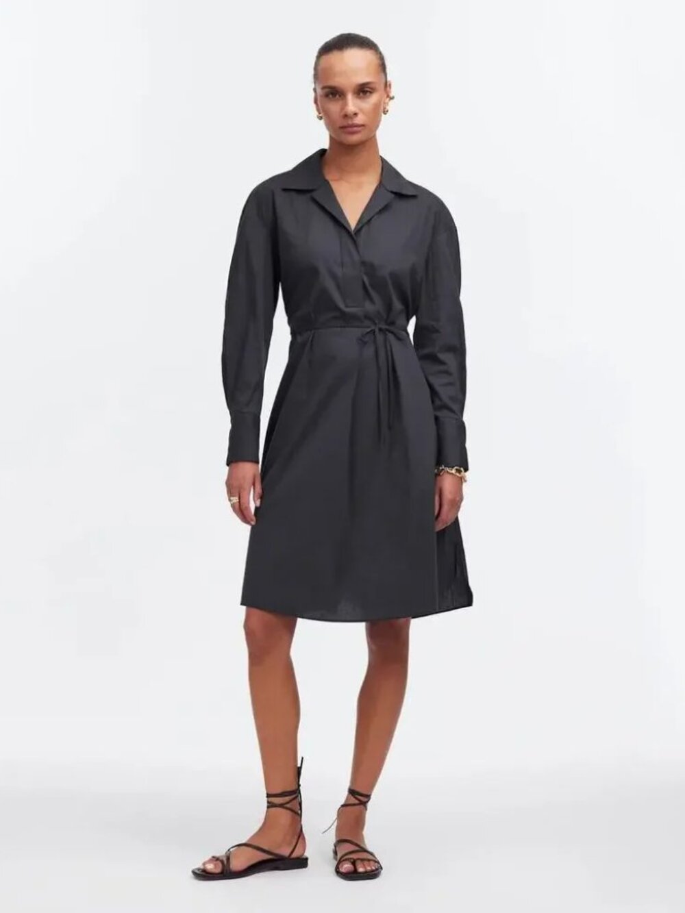 Madewell Black V-Neck Top with Clean Collar